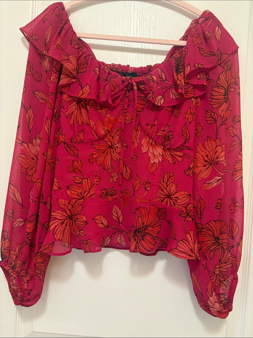 Jessica Simpson Fuchsia‎ Pink Floral Off-Shoulder Blouse XS